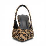 Animal Print Pointed Toe Pumps Stiletto Heel Adjustable Strap Evening Party Office