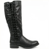 Black Leather High Boots Low Block Heel Warm Lining Knee High Casual Office