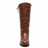 Black Leather High Boots Low Block Heel Warm Lining Knee High Casual Office