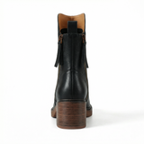 Women's leather ankle boots with round toe and block heel