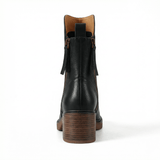 Ankle Boots Women Leather Round Toe Block Heel Side Zip Closure - Mateo & Eliana