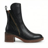 Ankle Boots Women Leather Round Toe Block Heel Side Zip Closure - Mateo & Eliana