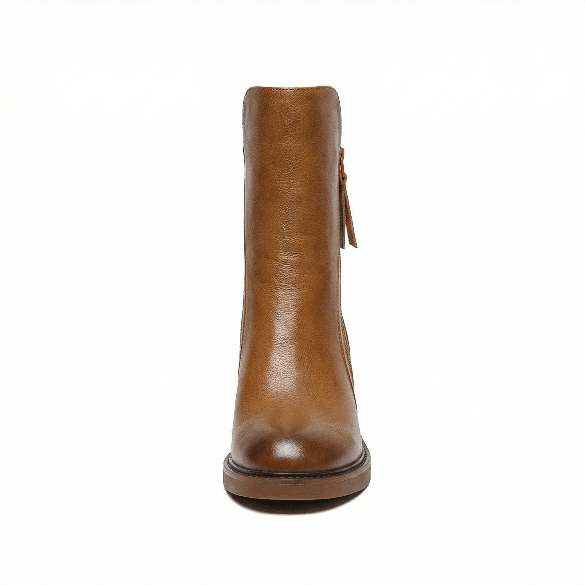 Ankle Boots Women Leather Round Toe Block Heel Side Zip Closure - Mateo & Eliana