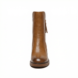 Ankle Boots Women Leather Round Toe Block Heel Side Zip Closure - Mateo & Eliana
