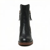 Ankle Boots Women Leather Round Toe Block Heel Side Zip Closure - Mateo & Eliana