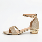 Block Heel Sandals with Open Toe and Ankle Strap
