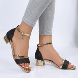 Block Heel Sandals with Open Toe and Ankle Strap