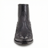 Western cowboy boots in genuine leather with pointed toe and block heel