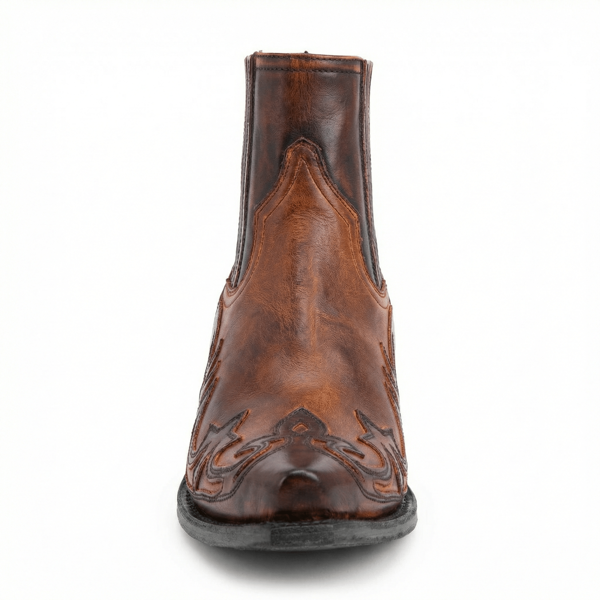 Cowboy Boots Western Genuine Leather Pointed Toe Block Heel Embroidered Pull-On - Mateo & Eliana