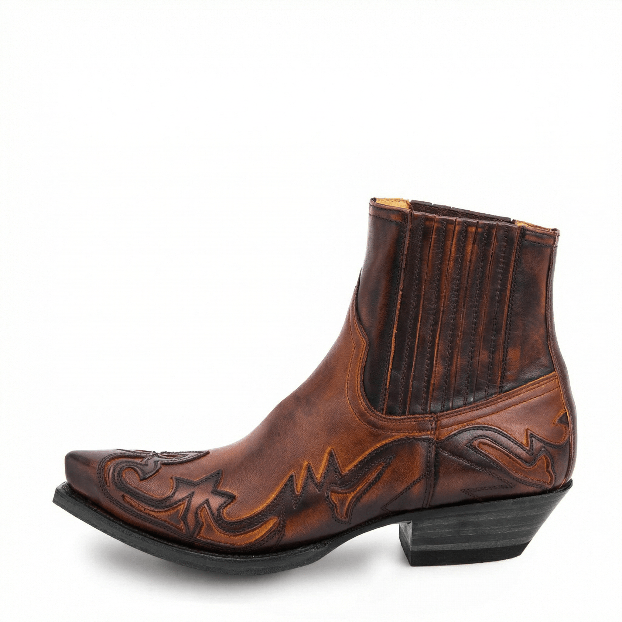 Cowboy Boots Western Genuine Leather Pointed Toe Block Heel Embroidered Pull-On - Mateo & Eliana