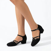 Dance Sandals Ankle Strap Stable Block Heel Non-Slip Suede Sole Padded Insole Women's - Mateo & Eliana