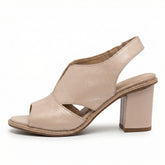 Leather Heeled Sandals with Comfort Footbed, Non-Slip Sole, Buckle Strap - Mateo & Eliana
