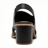 Leather Heeled Sandals with Comfort Footbed, Non-Slip Sole, Buckle Strap - Mateo & Eliana