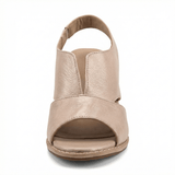 Leather Heeled Sandals with Comfort Footbed, Non-Slip Sole, Buckle Strap - Mateo & Eliana