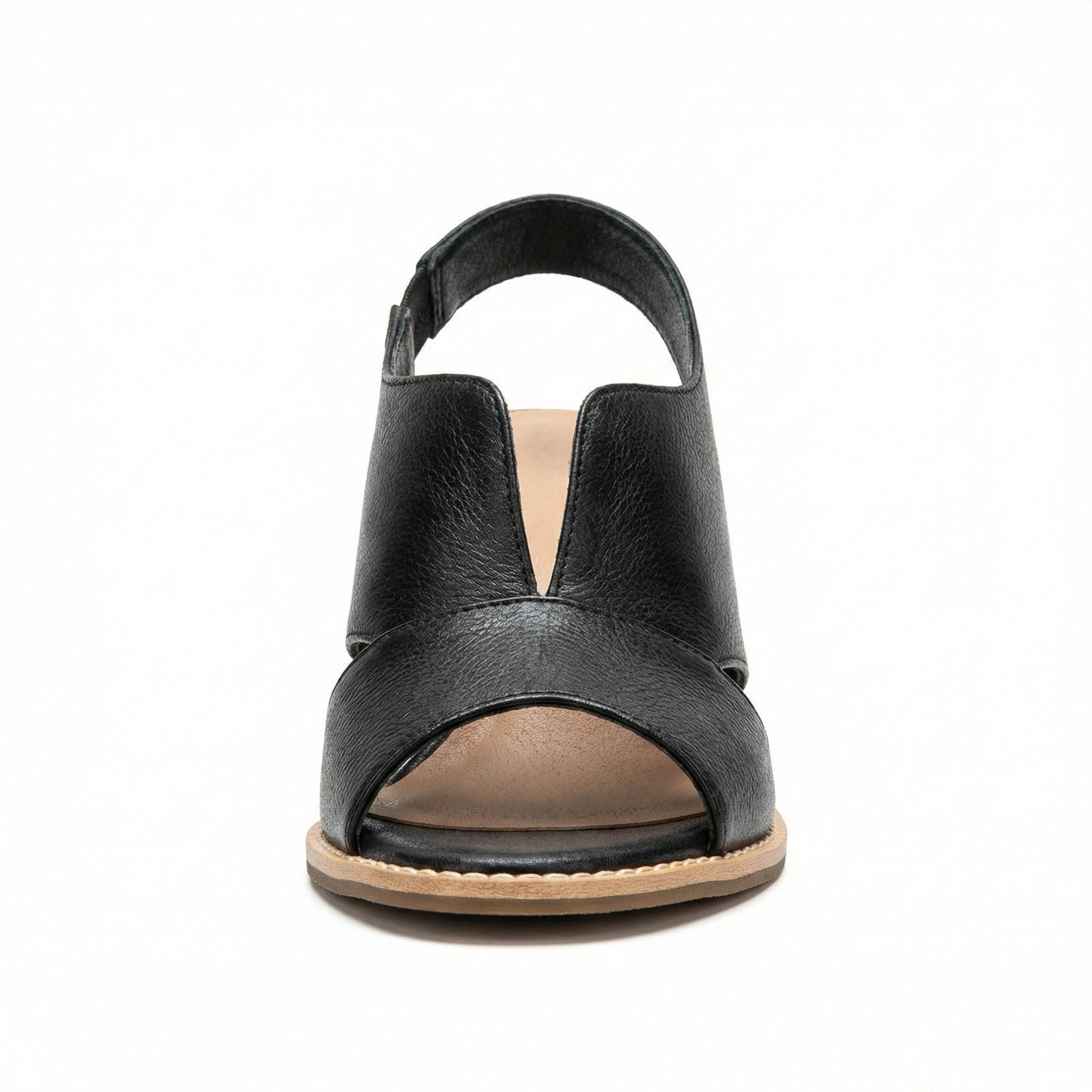 Leather Heeled Sandals with Comfort Footbed, Non-Slip Sole, Buckle Strap - Mateo & Eliana