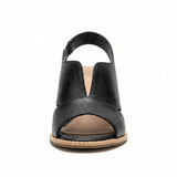 Leather Heeled Sandals with Comfort Footbed, Non-Slip Sole, Buckle Strap - Mateo & Eliana