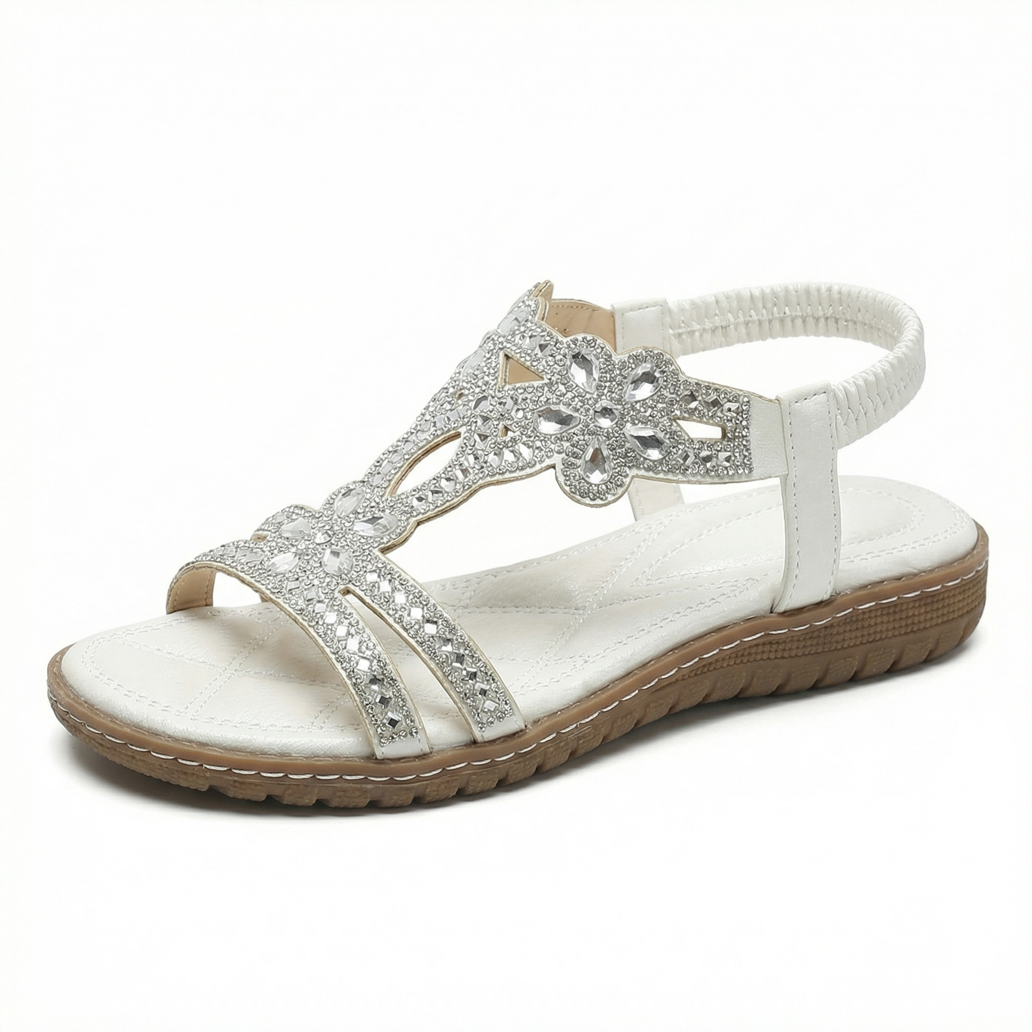 Women's boho flat open toe sandals with arch support and buckle straps