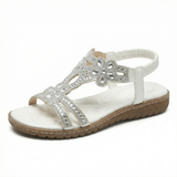 Women's boho flat open toe sandals with arch support and buckle straps