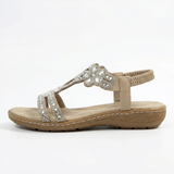 Women's boho flat open toe sandals with arch support and buckle straps