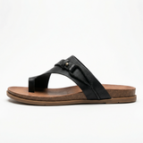 Women's slide sandals with vegan leather upper and cushioned footbed
