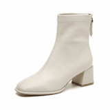 Square Toe Ankle Boots Mid Block Heel Side Zipper Women's Everyday Wear - Mateo & Eliana