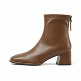 Square Toe Ankle Boots Mid Block Heel Side Zipper Women's Everyday Wear - Mateo & Eliana
