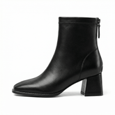 Square Toe Ankle Boots Mid Block Heel Side Zipper Women's Everyday Wear - Mateo & Eliana