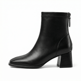 Square Toe Ankle Boots Mid Block Heel Side Zipper Women's Everyday Wear - Mateo & Eliana