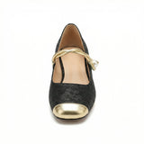 Square Toe Heels Pearl Ankle Strap Floral Fabric Cushioned Insole - Mateo & Eliana
