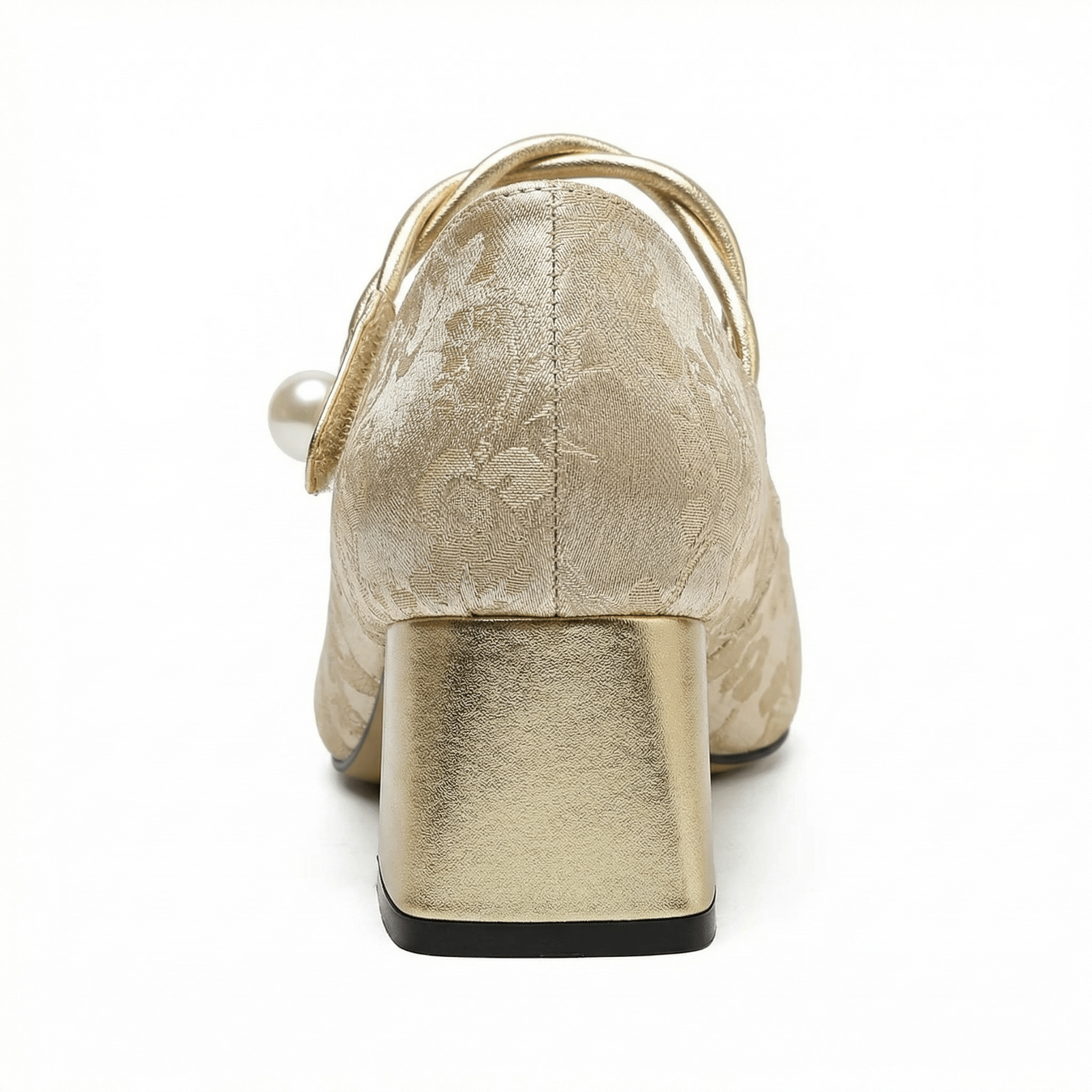 Square Toe Heels Pearl Ankle Strap Floral Fabric Cushioned Insole - Mateo & Eliana