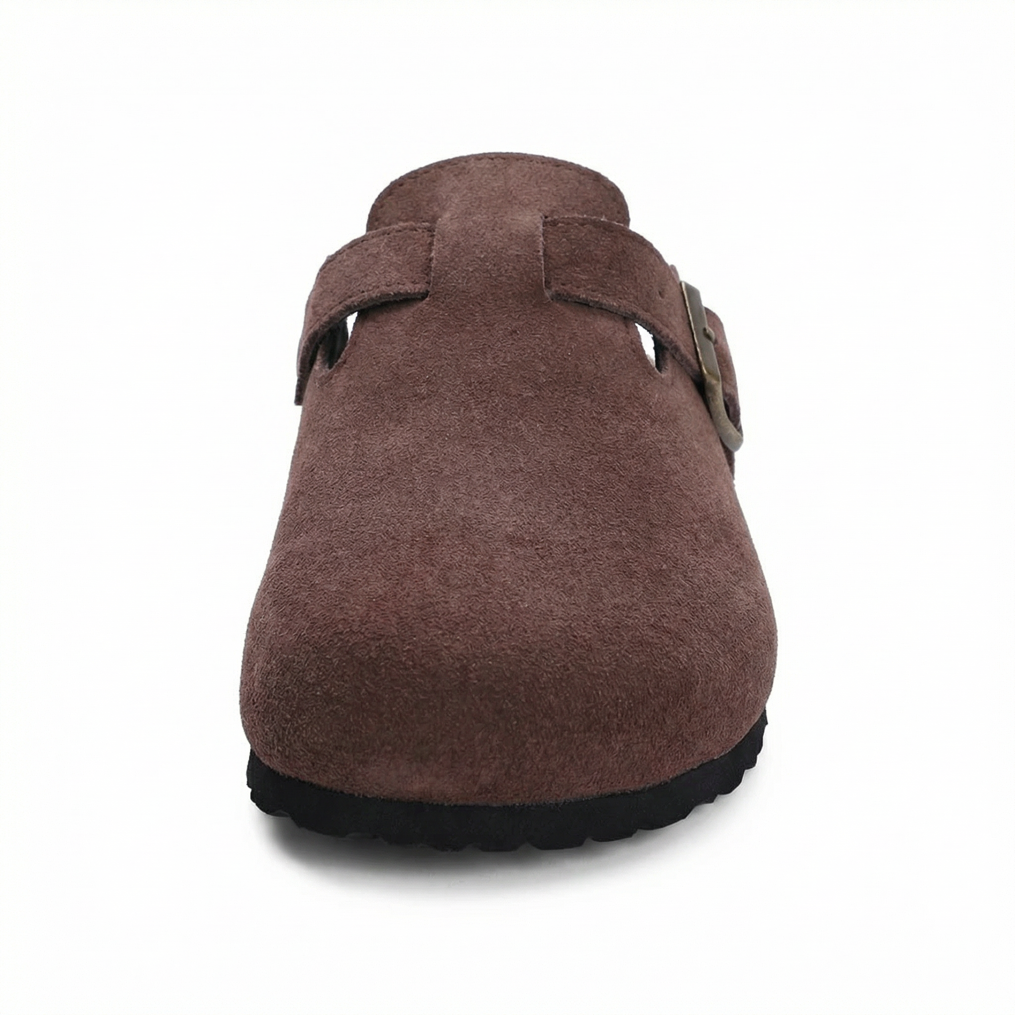 Suede slippers with cork footbed and adjustable straps