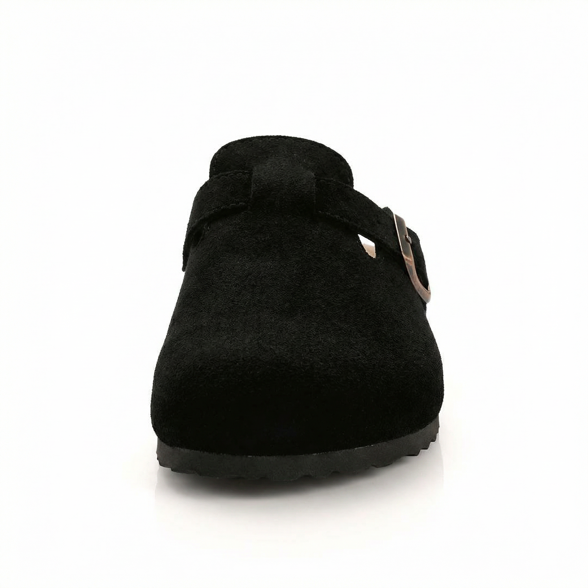 Suede slippers with cork footbed and adjustable straps