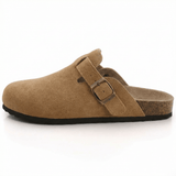 Suede Slippers Cork Footbed Adjustable Straps Slip-On Comfort Indoor Outdoor - Mateo & Eliana