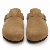 Suede Slippers Cork Footbed Adjustable Straps Slip-On Comfort Indoor Outdoor - Mateo & Eliana