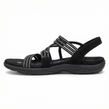 Women's Flat Open Toe Sandals with Memory Foam Insole and Velcro Straps