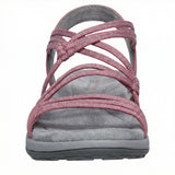 Women's Flat Open Toe Sandals Memory Foam Insole Adjustable Velcro Straps Faux Leather Upper - Mateo & Eliana
