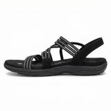 Women's Flat Open Toe Sandals Memory Foam Insole Adjustable Velcro Straps Faux Leather Upper - Mateo & Eliana