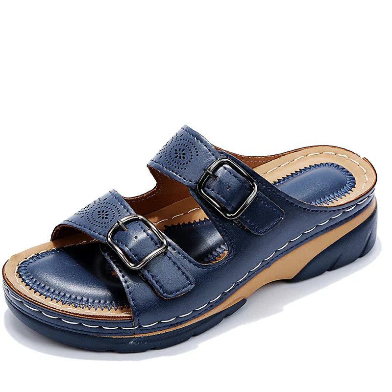Women's Leather Sandals, Ergonomic Footbed, Arch Support, Adjustable Strap, Non-Slip Sole - Mateo & Eliana
