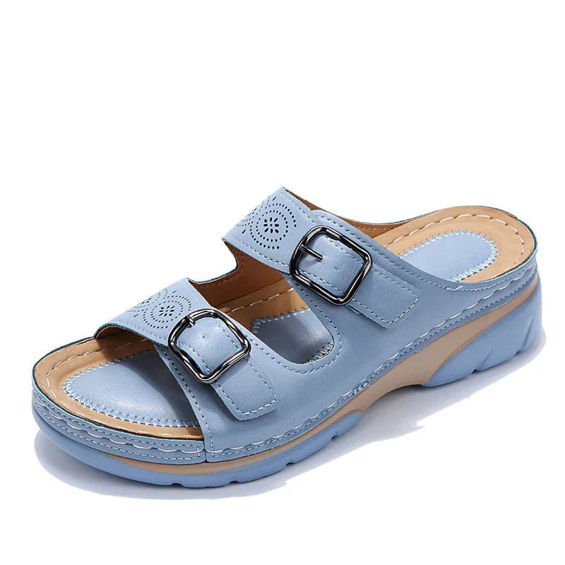 Women's Leather Sandals, Ergonomic Footbed, Arch Support, Adjustable Strap, Non-Slip Sole - Mateo & Eliana