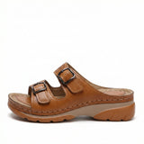 Women's Leather Sandals, Ergonomic Footbed, Arch Support, Adjustable Strap, Non-Slip Sole - Mateo & Eliana