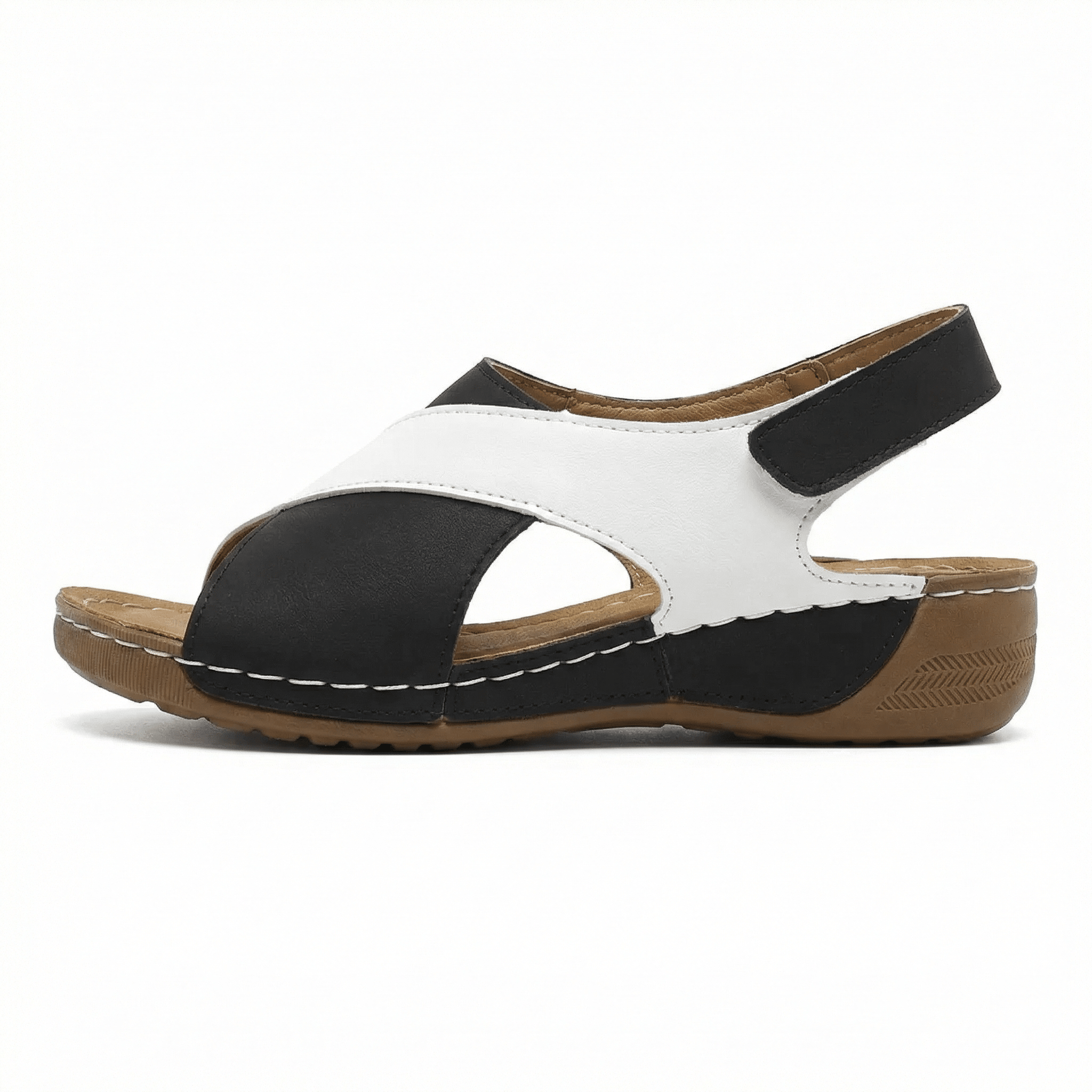 Women's Leather Sandals with Cushioned Sole, Adjustable Straps, Lightweight Casual Fit - Mateo & Eliana