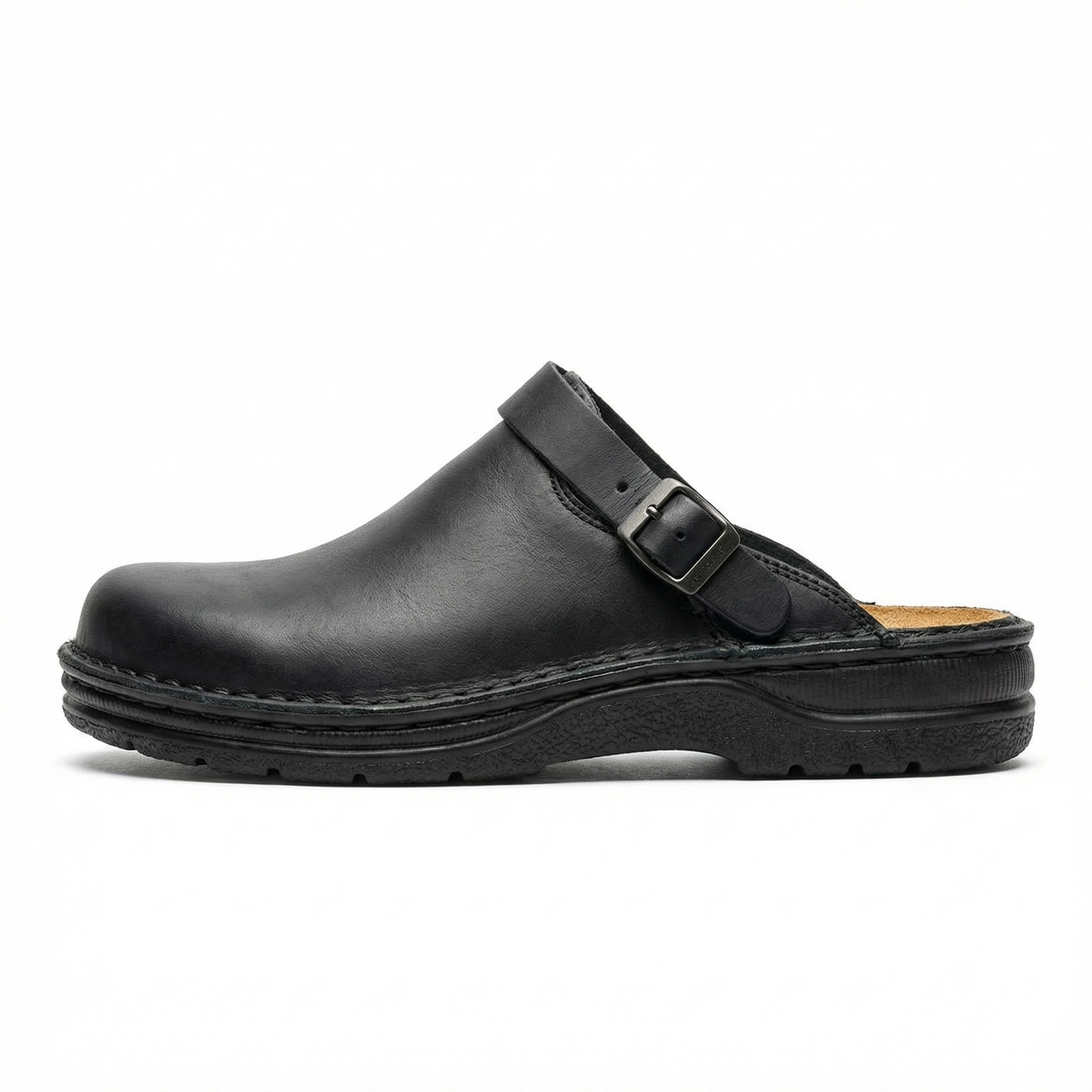 Women's leather slip-on clogs with backless design and thick sole