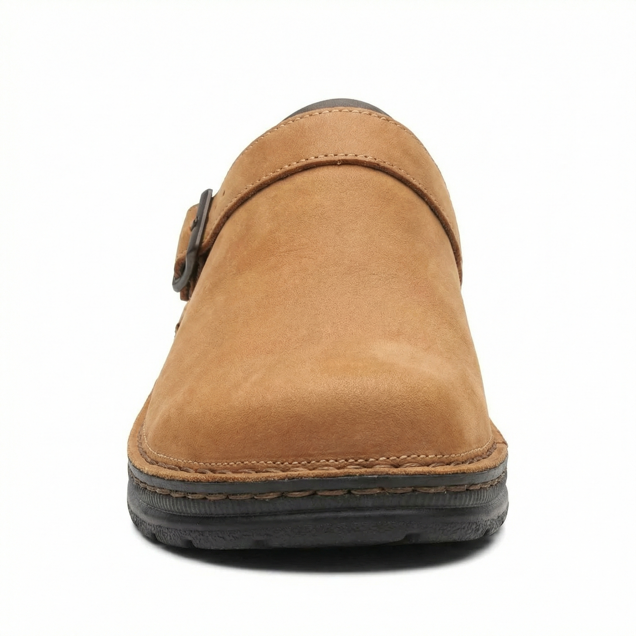 Women's leather slip-on clogs with backless design and thick sole
