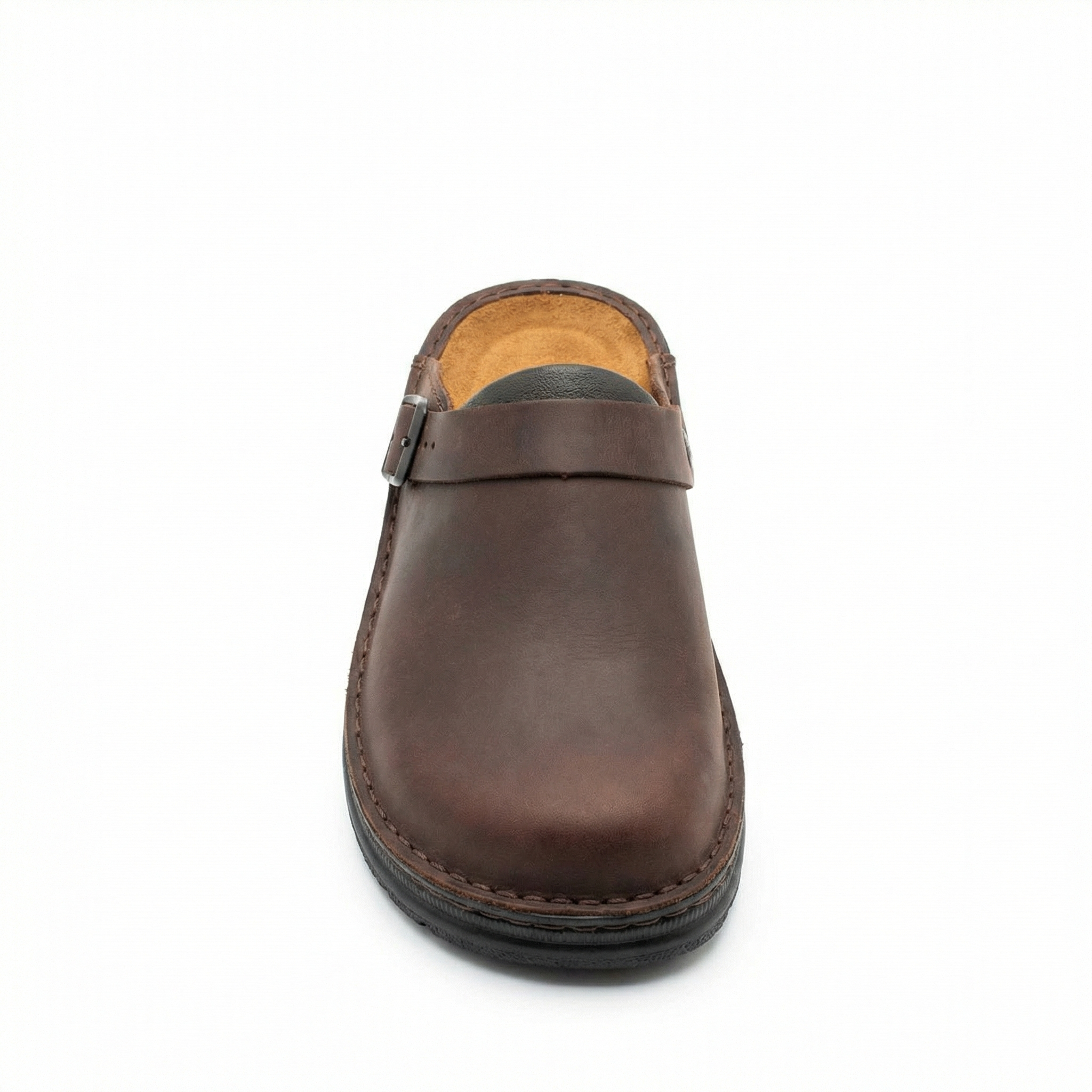 Women's leather slip-on clogs with backless design and thick sole