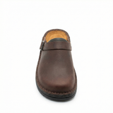 Women's leather slip-on clogs with backless design and thick sole