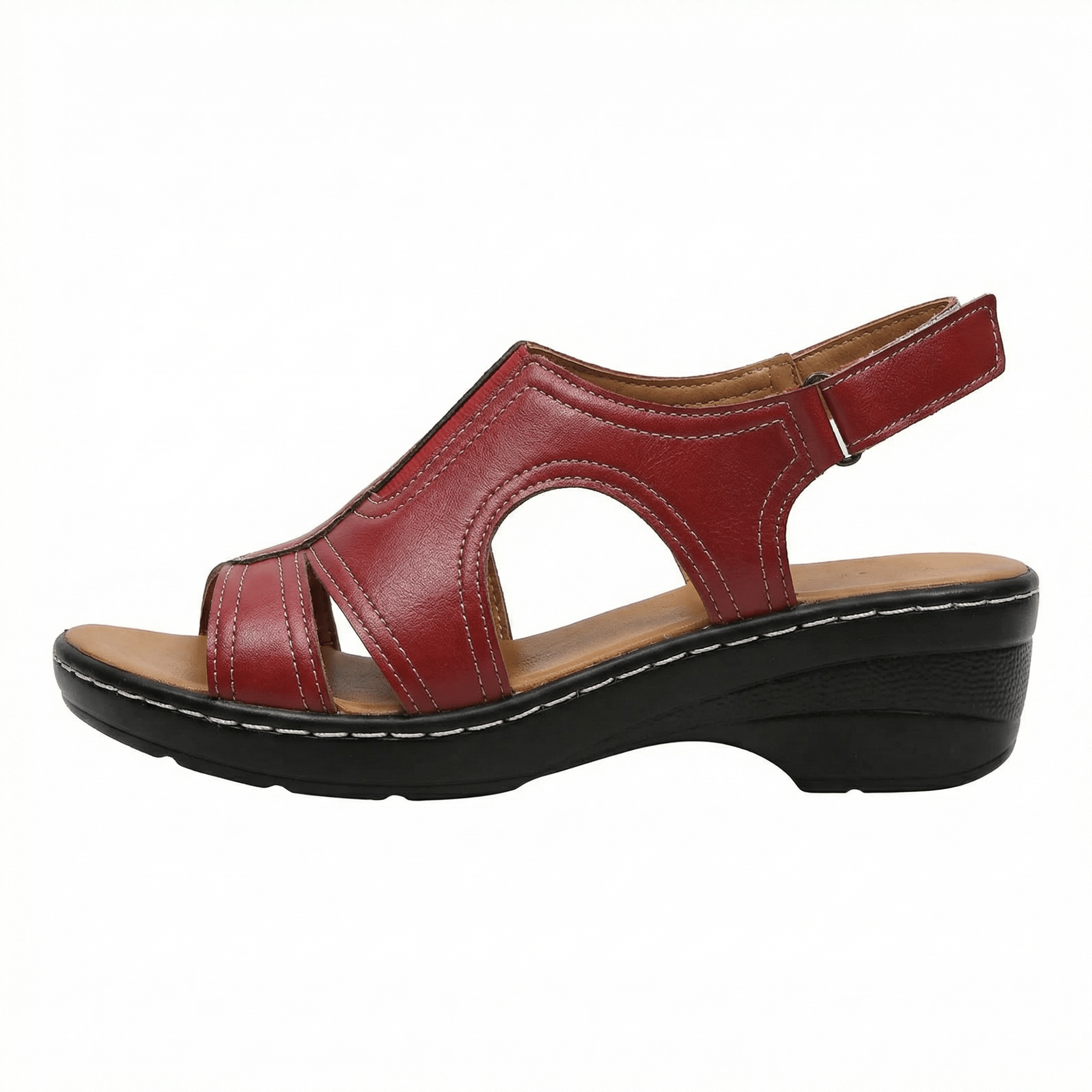 Women's Open Toe Low Heel Sandals With Arch Support Cushioned Footbed Hook-and-Loop Strap - Mateo & Eliana