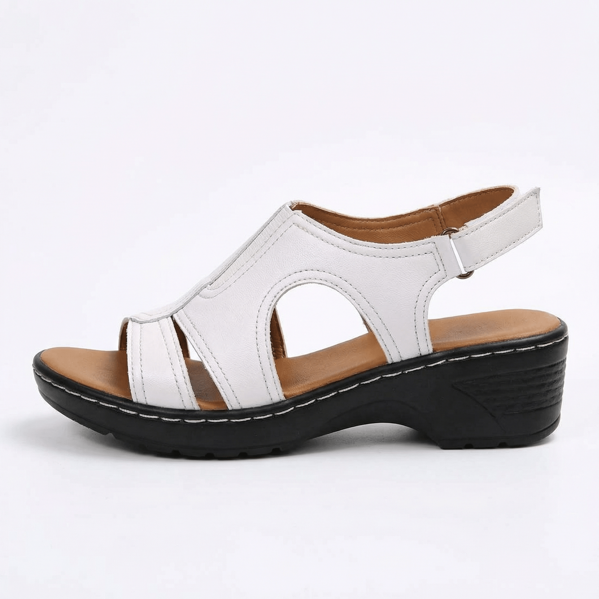 Women's Open Toe Low Heel Sandals With Arch Support Cushioned Footbed Hook-and-Loop Strap - Mateo & Eliana