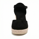 Women's wedge espadrille sandals with open toe and slip-on breathable fabric design