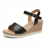 Women's Wedge Sandals Adjustable Strap Breathable Leather Platform Comfort Sole - Mateo & Eliana