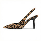 Animal Print Pointed Toe Pumps Stiletto Heel Adjustable Strap Evening Party Office